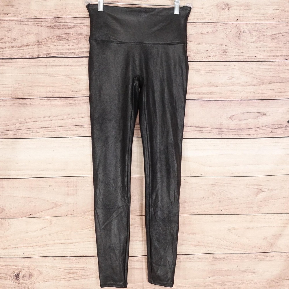 Spanx Legging Pants Womens M Black Faux Leather High Rise Shaping Stretch